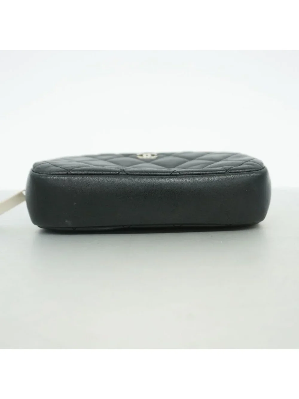 Chanel Pouch Quilted Lambskin Black Silver